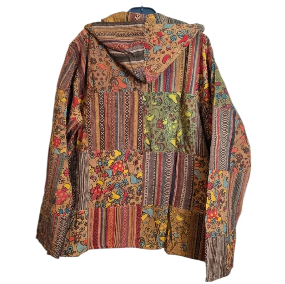 Kathmandu Boho Mushroom Patchwork Jacket XL Hooded Zip-Up Multicolor Festival - Picture 4 of 15